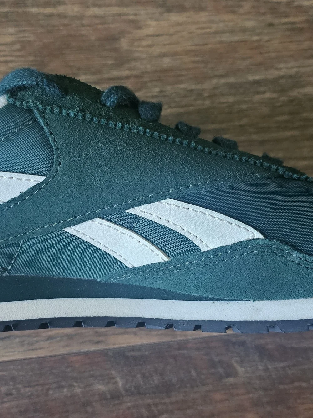 Reebok Green and White Sneaker with Maroon Logo Text